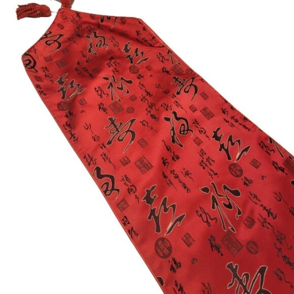 Satin Red Chinese Character Long Rectangular Table Runner - Picture 3 of 10